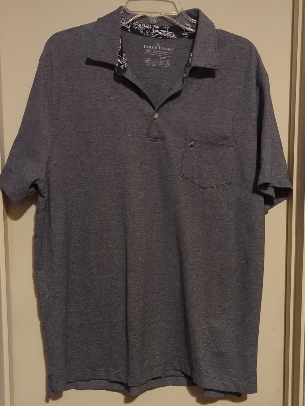Tailor Vintage Men's Heather Slate Polo with Chest Pocket